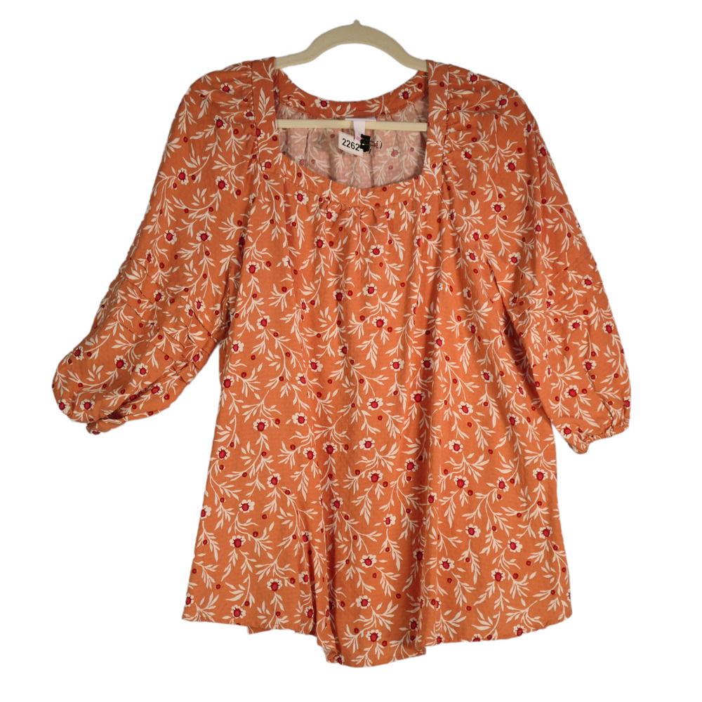 Isabel Maternity Blouse Womens Large Floral Textured Square Neck 3/4 Sleeve Top